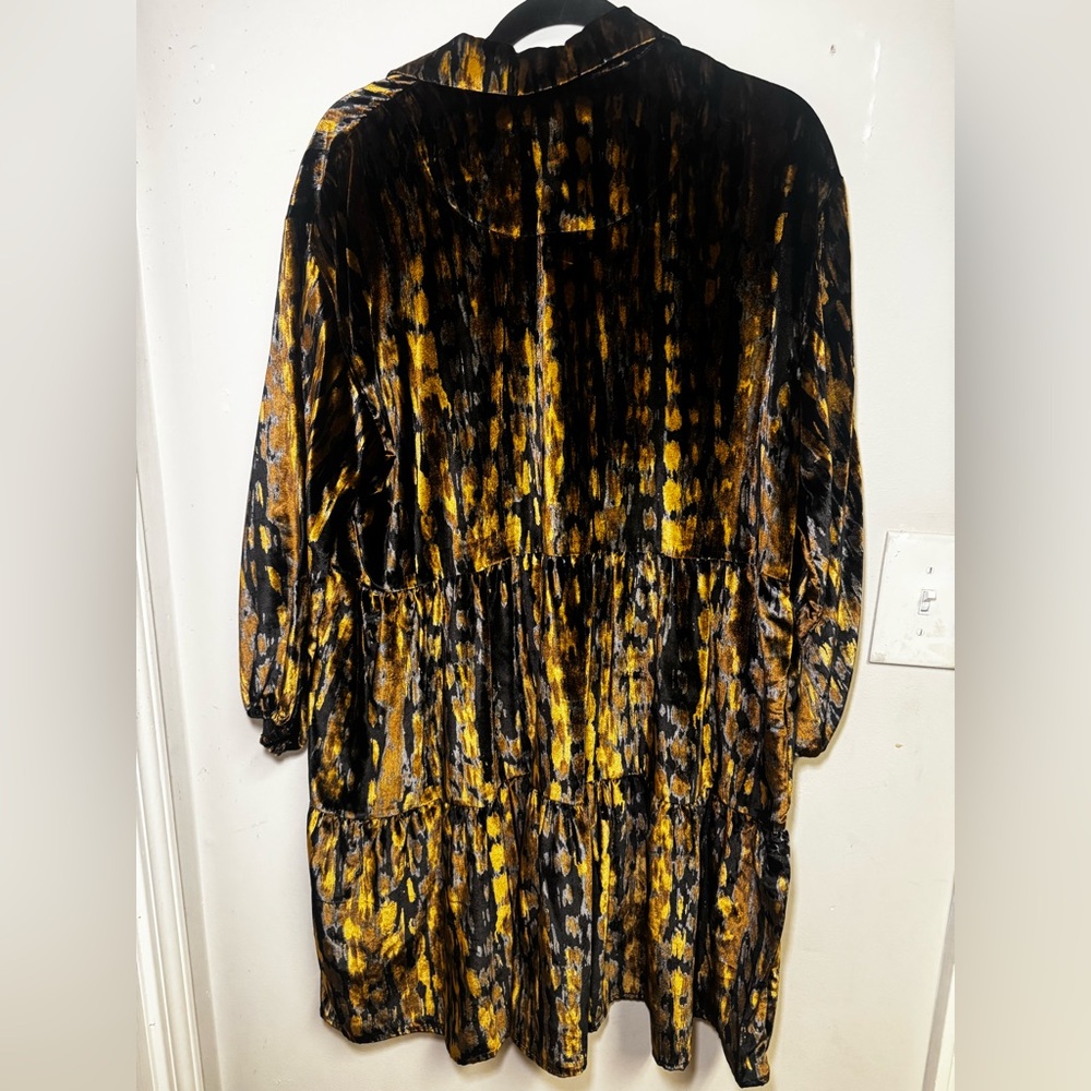 Maeve Bettina Tiered Shirt Dress Velvet Edition Anthropologie Gold/Brown Size L - Picture 7 of 9